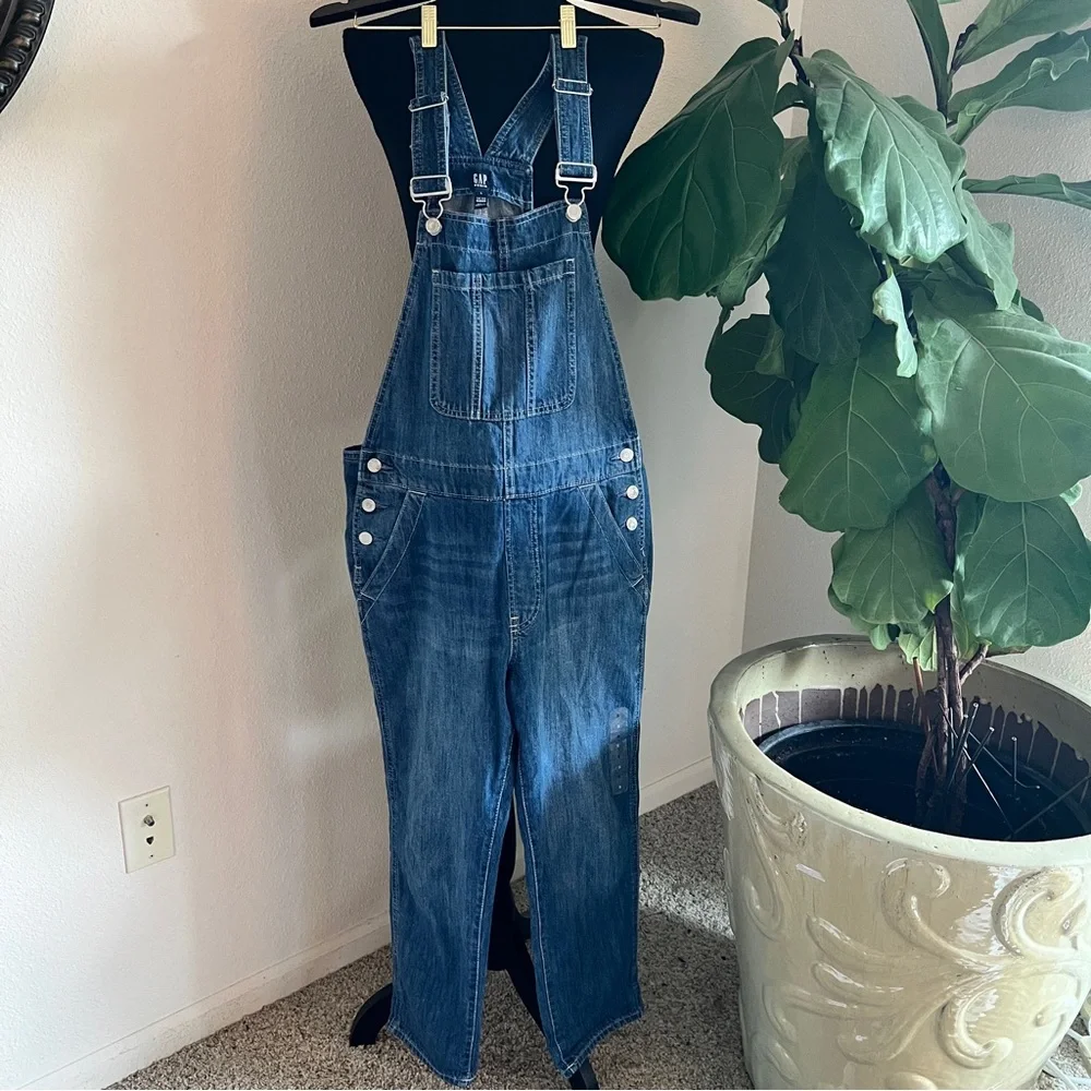 GAP Women's Slouchy Bib Overalls Indigo Blue Jean Denim Pants Size Small NWT - Picture 2 of 15